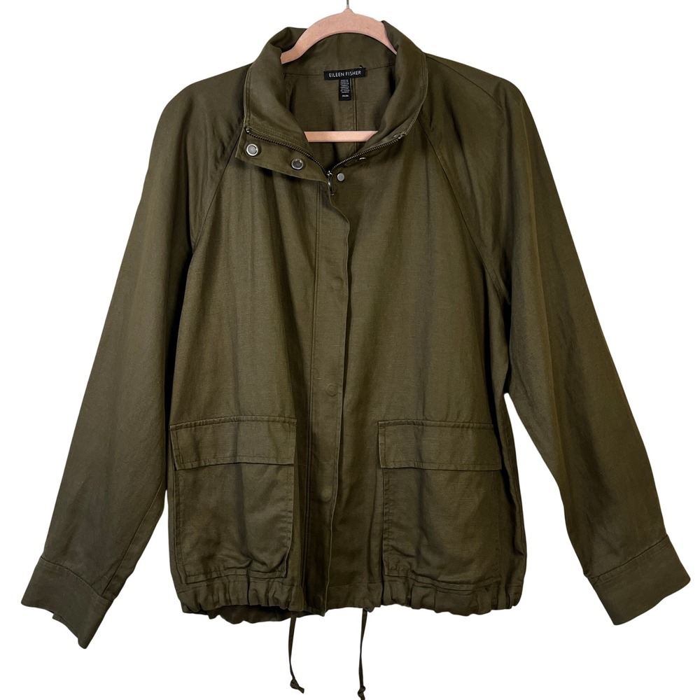 NWOT Eileen Fisher Olive Green Tencel Linen Utility Field Jacket M Transitional